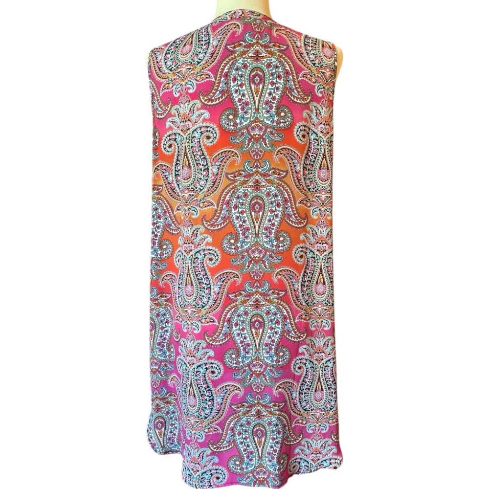 Spense Pink and Blue Sleeveless Blouse with Mandarin Collar Sz L - Picture 2 of 4